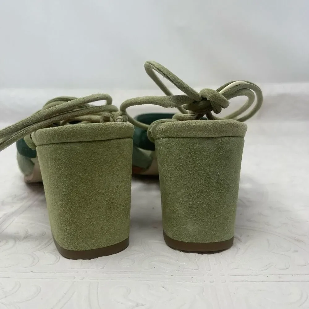 Anthropologie Alohas Shades Of Green Letizia Suede Strappy Heeled Sandals Sz 39